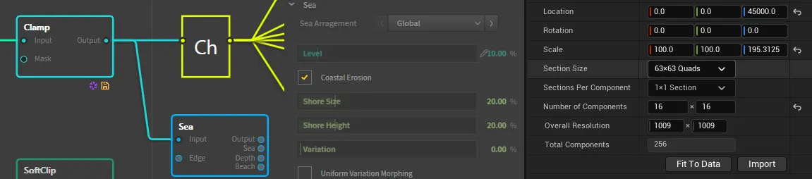 How a sea node’s value relates to Unreal Engine’s location co-ordinates